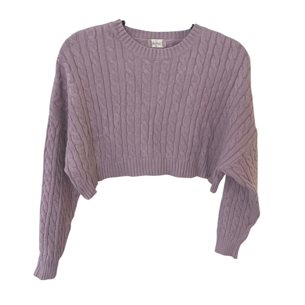 Altar’d State Lavender‎ Purple Cable Knit Crop Pullover Sweater Size M
